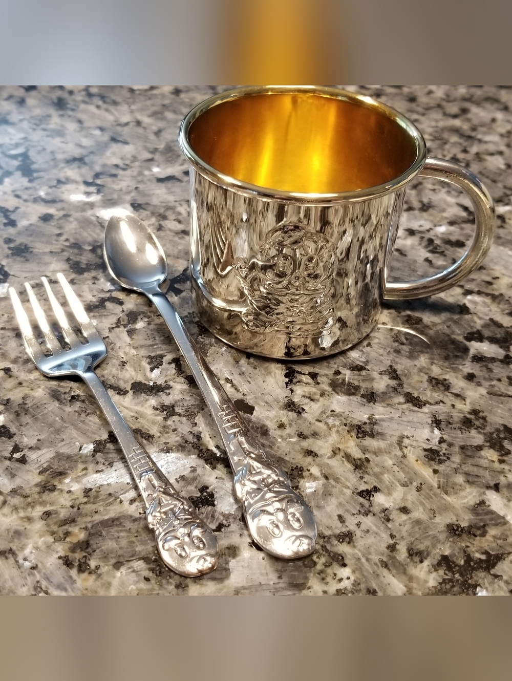 Oneida Humpty Dumpty Silverplate Child Cup With Fork And Spoon